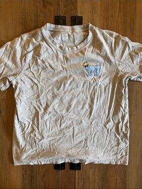 Gray Short-Sleeve Kids Tee with Blue Bear Patch